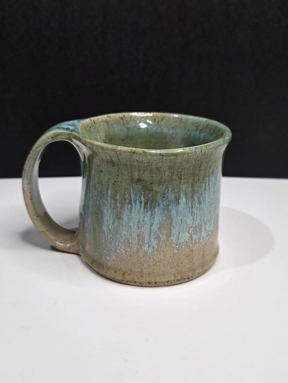 Handmade Ceramic Studio Pottery Mug Turquoise & Green Drip Glaze Local Alberta